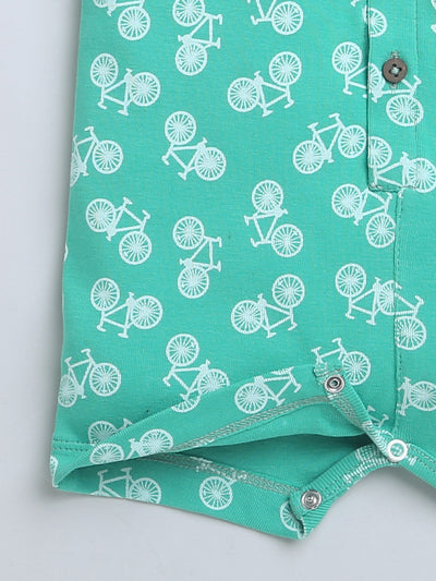 Bikes Print Sleeveless Romper With Hat For Baby Boy.