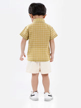 Check Shirt With White Short Set For Kid Boy