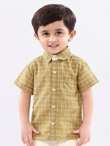 Check Shirt With White Short Set For Kid Boy