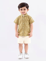 Check Shirt With White Short Set For Kid Boy