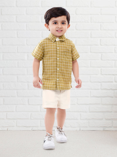 Check Shirt With White Short Set For Kid Boy