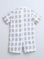 Grey Owl Print HalfSleeve Romper With Hat For Baby Boy.