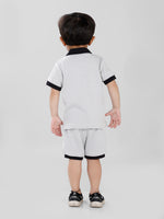 Grey Stripes Polo T-Shirt & Shorts Set For Baby Boy & Kid Boy