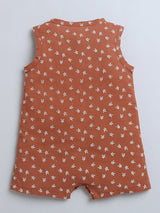 Star Print Sleeveless Romper With Hat For Baby Boy.