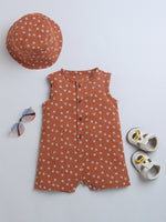 Star Print Sleeveless Romper With Hat For Baby Boy.