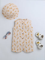 Pineapple Print Sleeveless Romper With Hat For Baby Boy.