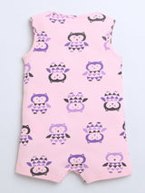 Round Neck Owl Print Sleevless Half Romper For Baby Girls