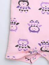Round Neck Owl Print Sleevless Half Romper For Baby Girls