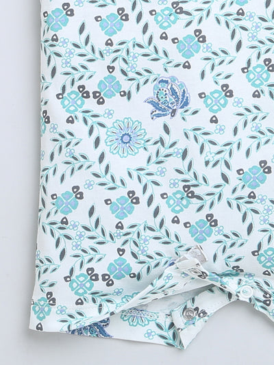 Round Neck Floral Print Sleevless Half Romper For Baby Girls