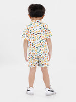 Vegetable Print Half Sleeves Half Romper With Bow For Baby Boy