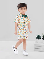 Vegetable Print Half Sleeves Half Romper With Bow For Baby Boy