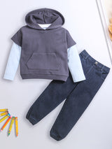 Full Sleeve T-Shirt With Attached Half Sleeve Hoodie And Joggers