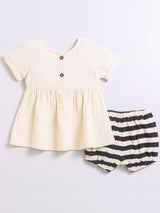 Nino Bambino 100% Organic Cotton Short Sleeve Dress With Bloomer For Baby Girls