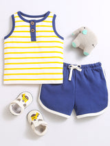 Nino Bambino 100% Organic Cotton Horizontal Yellow Strip Top With Matching Shorts/Top & Bottom Sets For Baby Boy.