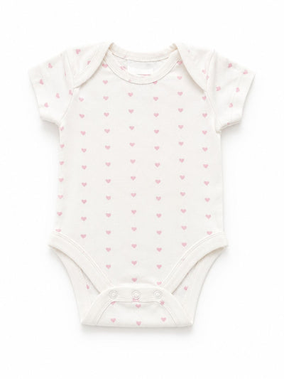 Nino Bambino 100% Oraganic Cotton Heart Print half Sleeves Bodysuit / Onesie With Cap For Baby Girl (Pack of 2)