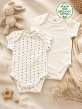 Nino Bambino 100% Oraganic Cotton Printed half Sleeves Bodysuit / Onesie For Baby (Pack of 2)