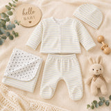 Nino Bambino 100% Organic Cotton White & Yellow Print Essentials Set Pack Of 4 For Baby.