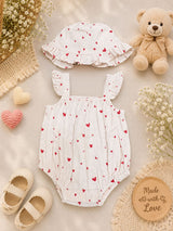 Nino Bambino 100% Oraganic Cotton Printed Sleeveless Half Romper With Hat For Baby Girl