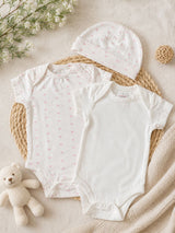 Nino Bambino 100% Oraganic Cotton Heart Print half Sleeves Bodysuit / Onesie For Baby Girl (Pack of 2)
