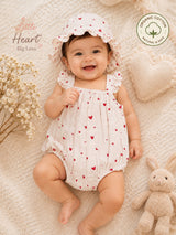 Nino Bambino 100% Oraganic Cotton Printed Sleeveless Half Romper With Hat For Baby Girl