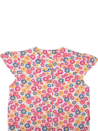 Nino Bambino 100% Organic Cotton Cap Sleeves Floral Print Tops For Baby Girls