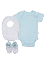 Nino Bambino 100% Organic Cotton White & Blue Print Essentials Gift Sets Pack of 3 For Newborn Baby Boy