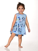 Nino Bambino 100% Organic Cotton Sleeveless Round Neck Blue Color Dress/Frock For Baby Girls