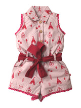 Nino Bambino 100% Pure Organic Cotton Sleeveless Multi-Color Girls Jumpsuit Dress With Ribbon Belt