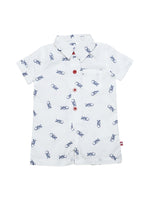 Nino Bambino 100% Organic Cotton Regular Collar Lizard Print Short Sleeve White Half Romper For Baby Boy