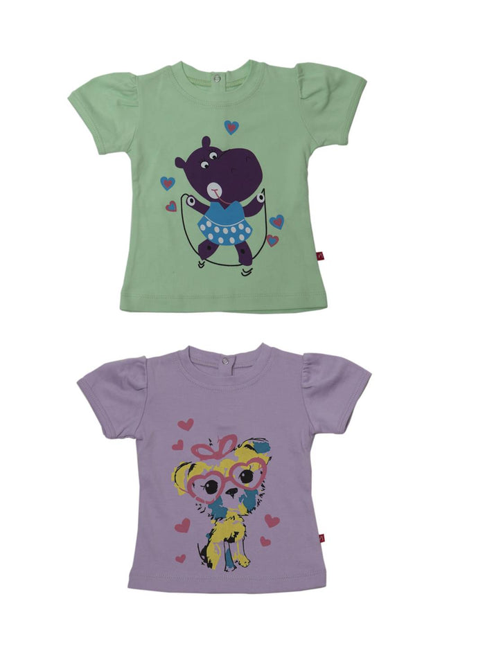 Nino Bambiono 100% Organic Cotton T-shirts Pack Of 2 For Baby Girls