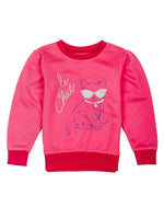 Nino Bambino 100% Organic Cotton Full Sleeve Round Neck Cat Print Pink Sweatshirt For Girls