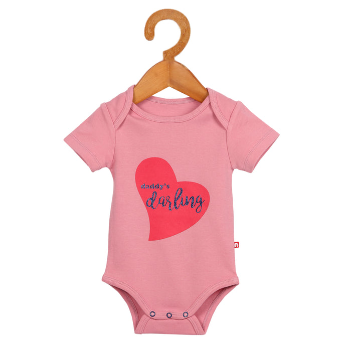 Nino Bambino 100% Organic Cotton Round Neck Half Sleeves Heart Print Bodysuit For Baby Girls