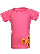 Nino Bambino 100% Pure Organic Cotton Half Sleeve Round Neck Yellow Flower Applique Pink Color T-shirts for Baby Girls