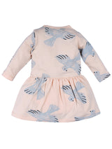 Nino Bambino 100% Organic Cotton Long Sleeve Bird Print Pink Winter Dress For Baby Girls
