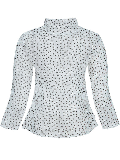 Nino Bambino 100% Organic Cotton Round Neck Full Sleeves Black Star Print White Tunic Tops for Baby Girls