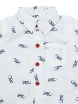 Nino Bambino 100% Organic Cotton Regular Collar Lizard Print Short Sleeve White Half Romper For Baby Boy