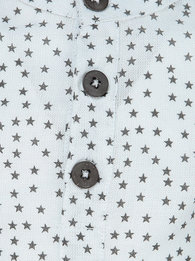 Nino Bambino 100% Organic Cotton Round Neck Full Sleeves Black Star Print White Tunic Tops for Baby Girls
