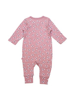 Nino Bambino 100% Organic Cotton Long Sleeve Round Neck Floral Print Pink Romper For Baby Girls.