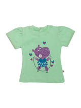 Nino Bambino 100% Cotton Round Neck Short Sleeve Cartoon Print Light Green T-Shirt For Baby Girls