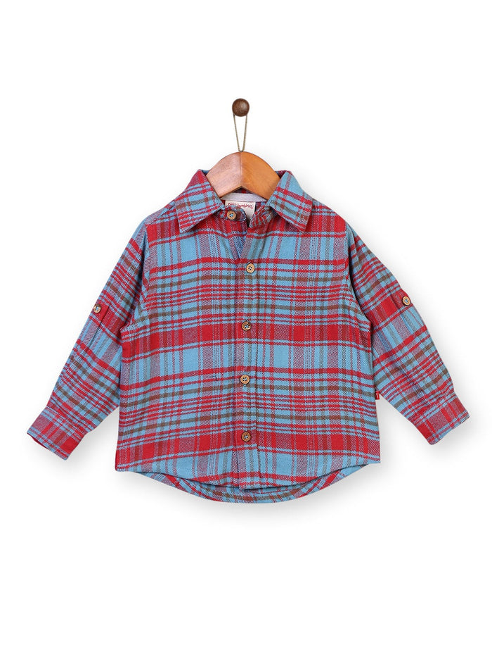 Nino Bambino 100% Organic Cotton Full Sleeves Blue Check Shirt For Baby Boy