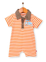 Nino Bambino 100% Organic Cotton Orange & White Color With Regular Collar Half Sleeve Romper for Baby Boys