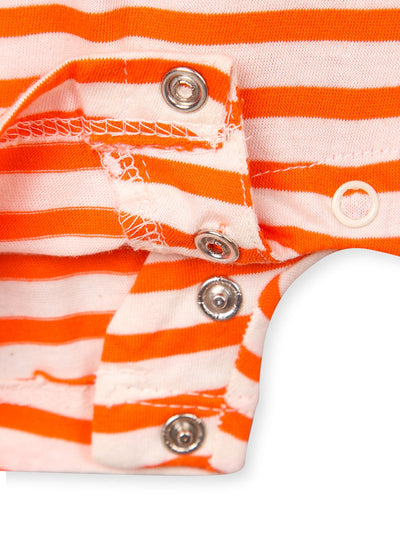 Nino Bambino 100% Organic Cotton Orange & White Color With Regular Collar Half Sleeve Romper for Baby Boys