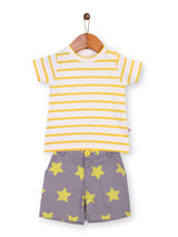 Nino Bambino 100% Organic Cotton Striped Round Neck T-Shirt & Shorts Set Top & Bottom Sets For Baby & Kid Boys
