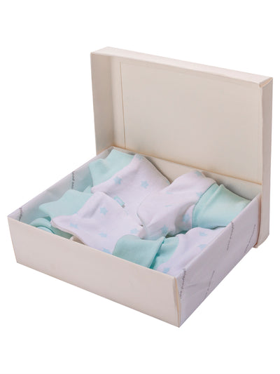 Nino Bambino 100% Organic Cotton White & Blue Print Essentials Gift Sets Pack Of 6 For Newborn Baby Boy