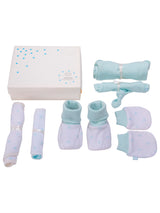 Nino Bambino 100% Organic Cotton White & Blue Print Essentials Gift Sets Pack Of 6 For Newborn Baby Boy