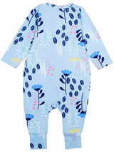 Nino Bambino 100% Organic Cotton Long Sleeve Blue Zipper Romper For Baby Girls