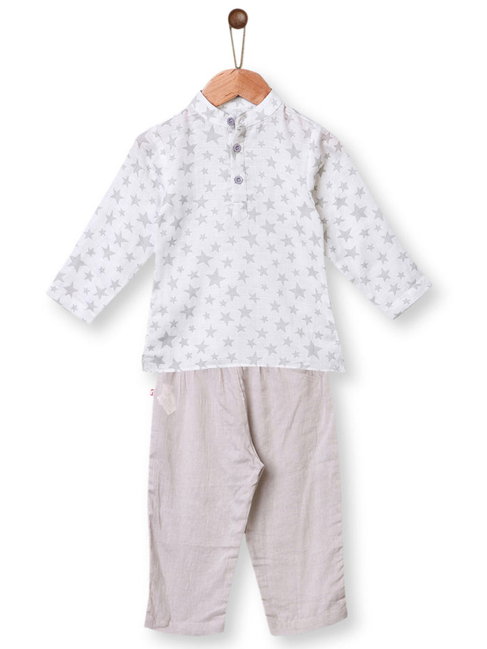 Nino Bambino 100% Organic Cotton Full Sleeve Star Print Kurta & Pajama Set For Baby Boy