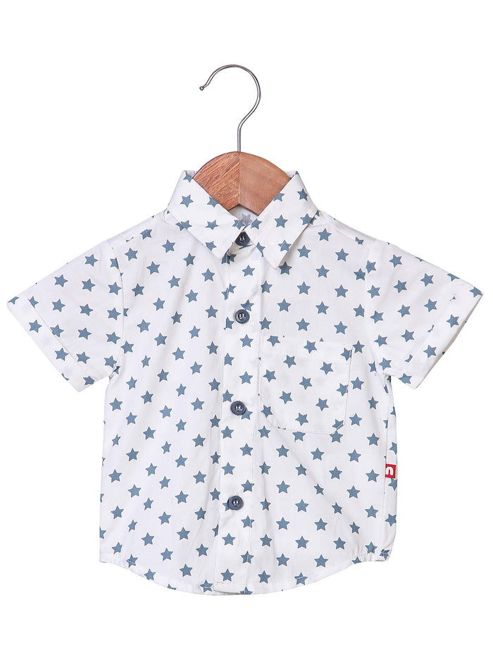 Nino Bambino 100% Organic Cotton Star Print Half Sleeve White Shirt For Baby Boy