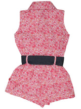 Nino Bambino 100% Pure Organic Cotton Sleeveless Printed Girls Jumpsuit Dress With Ribbon Belt
