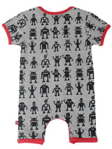 Nino Bambino 100% Organic Cotton Round Neck Short Sleeve Lap Shoulder Robot Print Grey Half Romper For Baby Boy